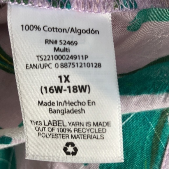 Terra & Sky NWT Square Neck Peasant Top Lavender Print 1X Tropical Resortwear - Picture 11 of 14